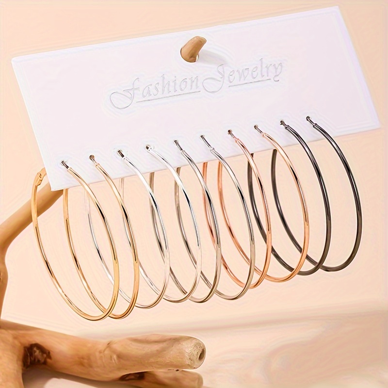 5 Pairs Big Circle Earrings Set for Women