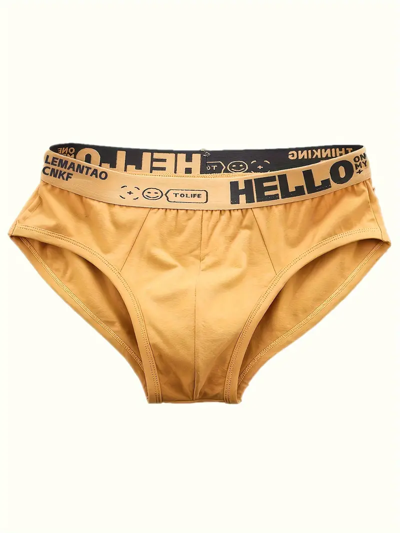 Men's Fashion Letter Printed 'hello' Soft Underwear Briefs - Temu