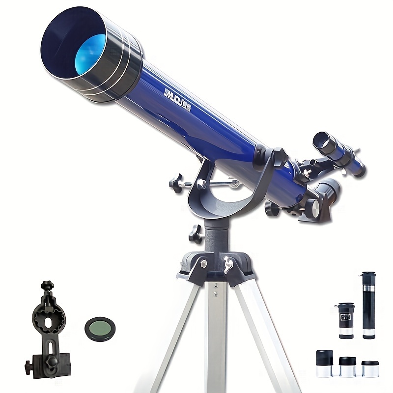 Telescopio de 80 mm de apertura y 600 mm, telescopio refractor astronómico  portátil, totalmente multicapa, con revestimiento de alta transmisión,  montura AZ con trípode, adaptador de teléfono, control inalámbrico, bolsa  de transporte.