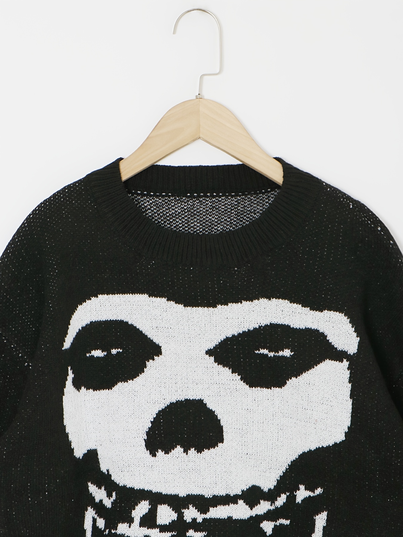 Skull Pattern Ripped Pullover Sweater Gothic Drop Shoulder Temu