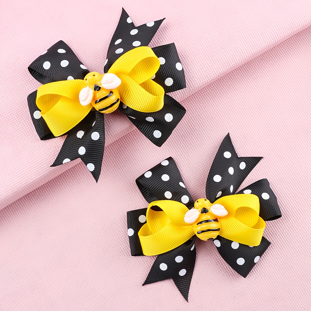 

2pcs Baby Girls Cute Bee Bow Hair Clips, Polk Dots Bows Hairpins, Summer Party Hair Accessories For Kids Children