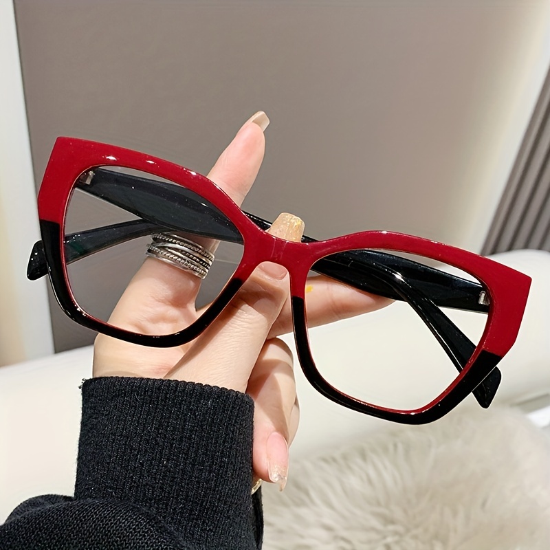 

Cat Eye Clear Lens Glasses Retro Leopard Fashion Decorative Glasses Color Block Computer Spectacles For Women