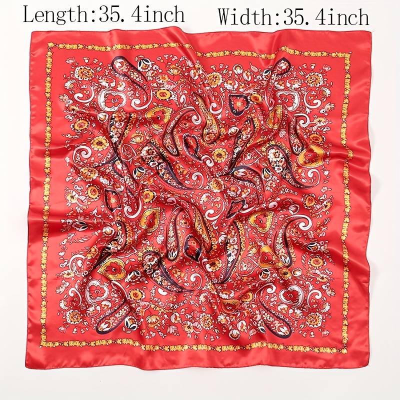 Colorful Paisley Print Square Scarf Boho Satin Shawl