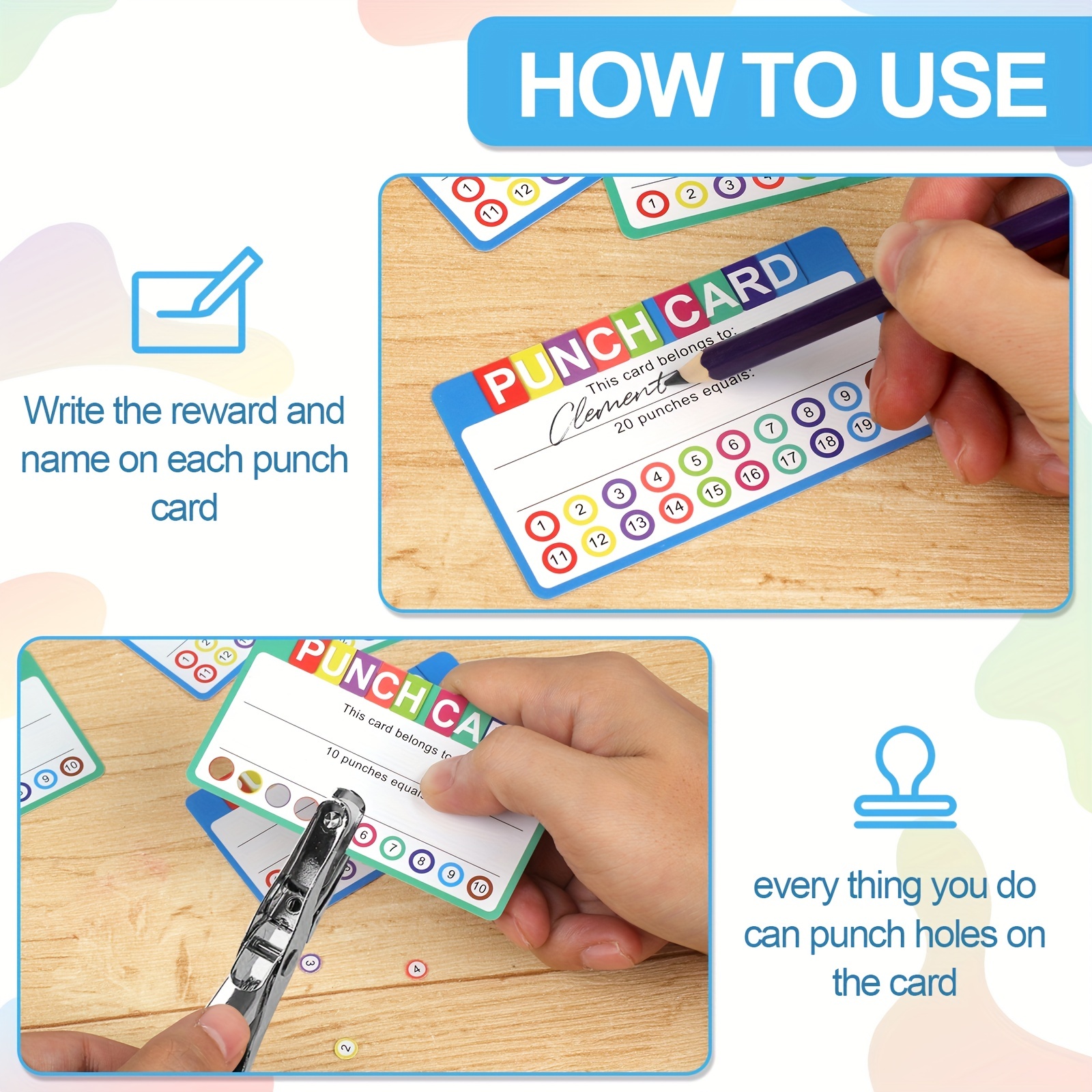 150 Sheets Cartoon Punch Cards for Classroom Reward