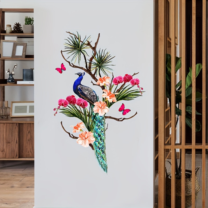

1pc Creative Wall Sticker, Tree Branch Peacock Flower Pattern Self-adhesive Wall Stickers, Bedroom Entryway Living Room Porch Home Decoration Wall Stickers, Removable Stickers, Wall Decor Decals