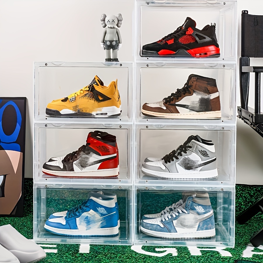 Boîte de rangement de chaussures AJ en plastique dur, armoire empilable,  anti-poussière, organisateur de chaussures
