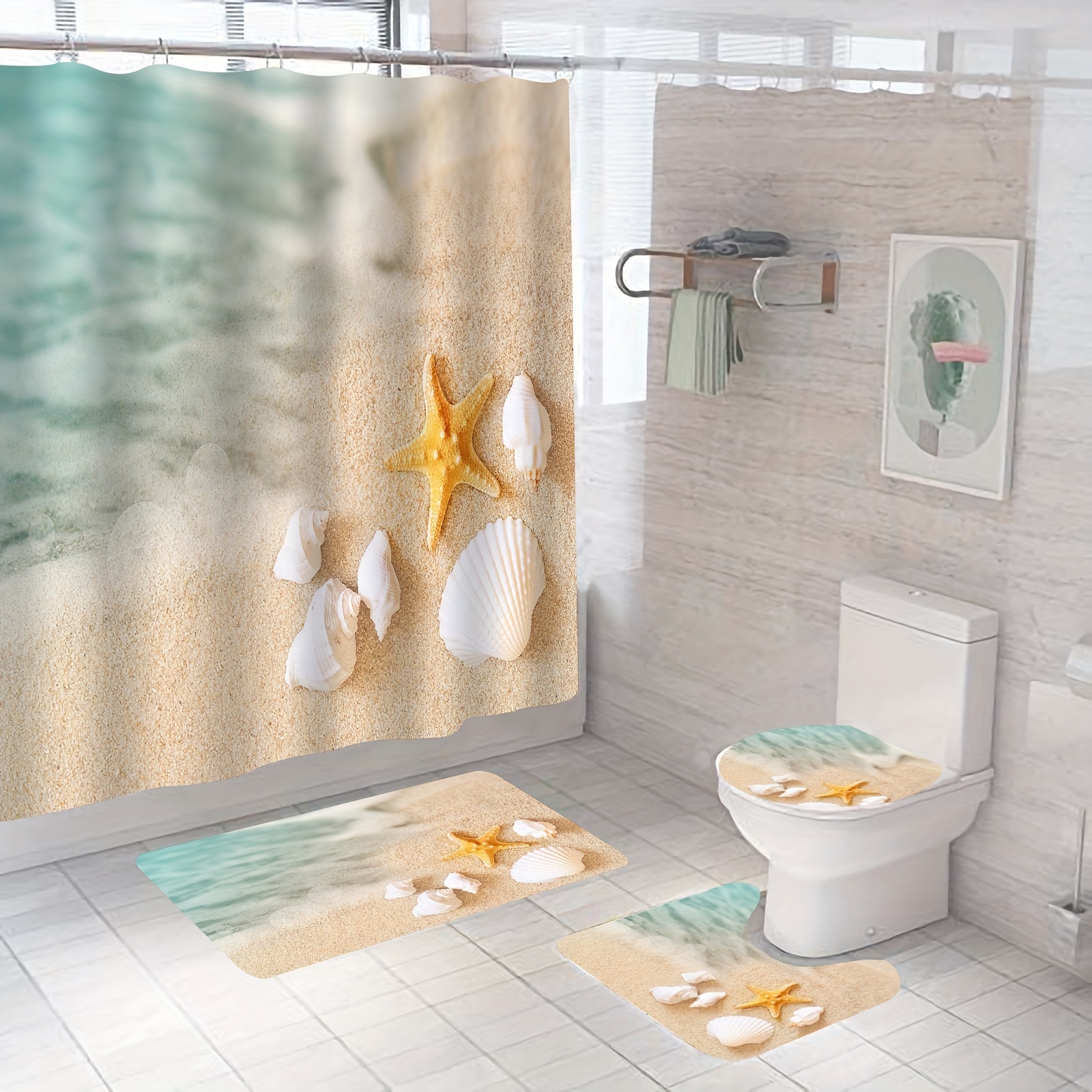 Ocean Print Shower Curtain Waterproof Shower Curtain With - Temu