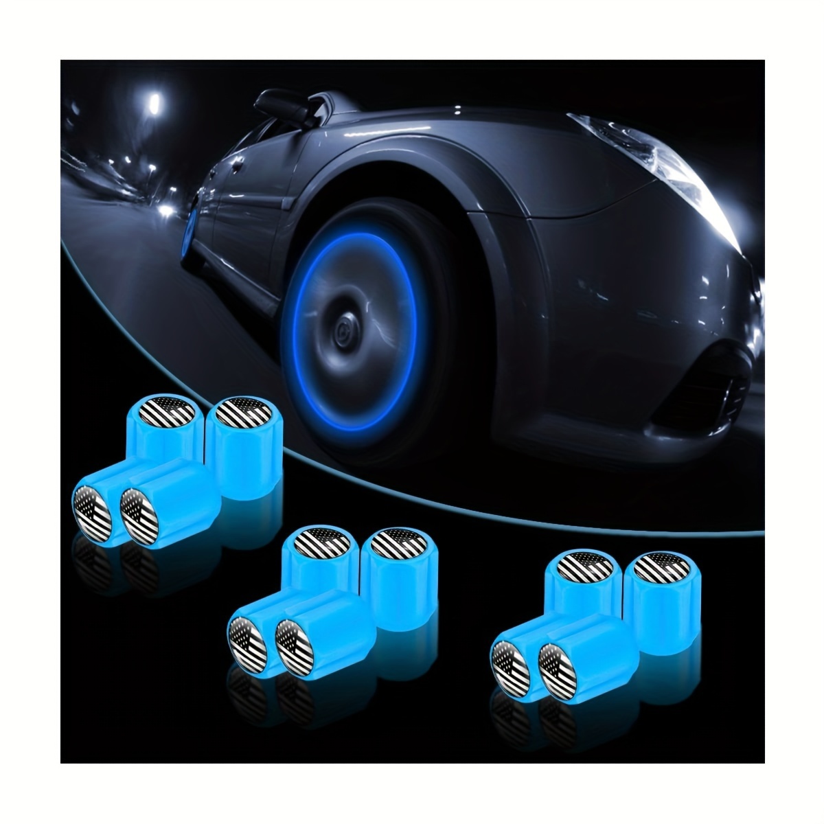 Bouchon de Valve de pneu de voiture Fluorescent,bouchons de roue lumineux  universels,capuchon de tige de Valve de pneu de moto,accessoires de pneu  automobile - Type Blue 4pcs