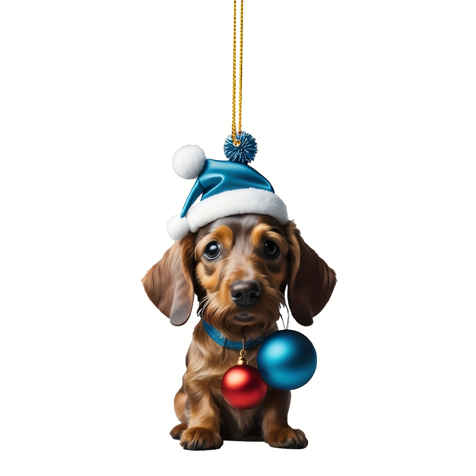 Cute Iittle Dog Decoration Pendant Wearing A Christmas Hat, 2d Acrylic Flat  Car Pendant, Home Decoration, Phone And Bag Keychain Accessories! - Temu