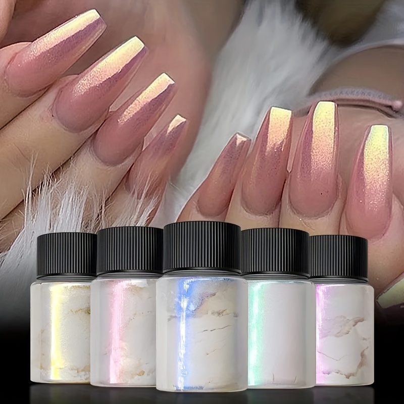 Premium Pearl Powder, Solid State Ice Transparent Holographic Nail Art  Powder, Chameleon Powder Chrome Iridescent Pigment Pearlescent High Gloss  Nail