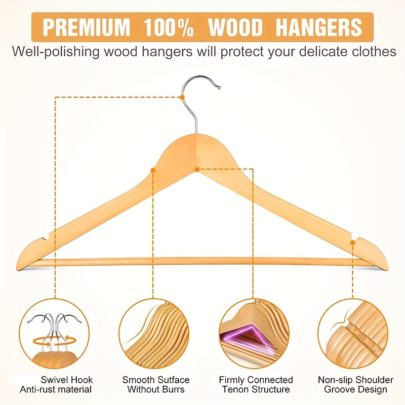 Wooden Hangers 20 Pack - Natural Wood Durable Heavy Duty Coat