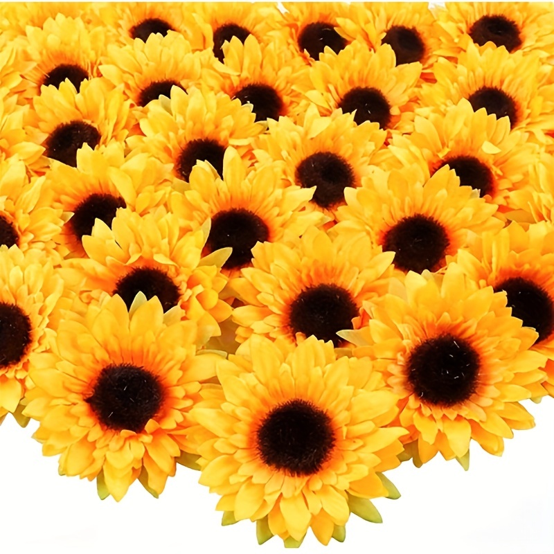 

30pcs 3in/9cm Fake Sunflowers, Artificial Sunflower Heads, Faux Silk Sunflower Decoration For Spring Summer Home Party Wedding Decor