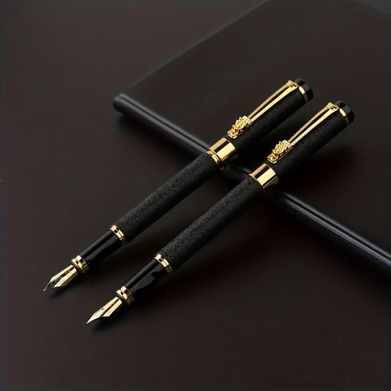 Metal Fountain Pen Classic Black Frosted Design Pen With - Temu