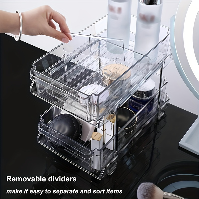 2 Tier Acrylic Clear Organizer With Dividers - Multi-purpose Slide