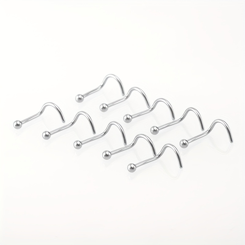 5 50Pcs Screw Nose Studs Ring Set Stainless Steel