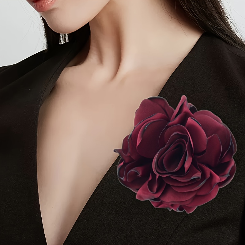 Three-dimensional Fabric Rose Flower Brooch Pin Elegant Clothings  Decoration Banquet Accessories