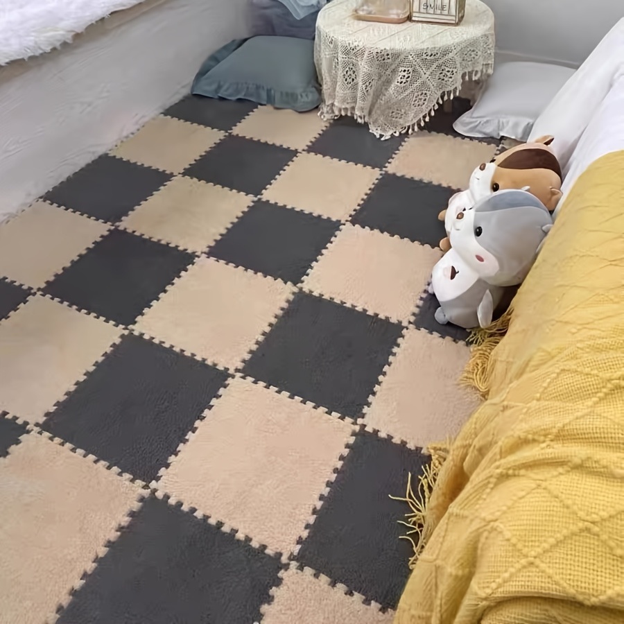 12 Stück Ineinandergreifende Puzzle-Teppichfliesen, 12-Zoll-12 Quadratfuß  Plüsch-Fußmatten, Teppich, Spielzimmer, Schlafzimmer