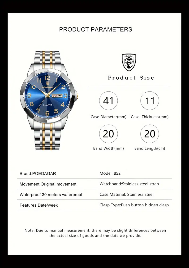 poedagar mens trendy quartz watch stainless steel waterproof luminous calendar wrist watch details 4
