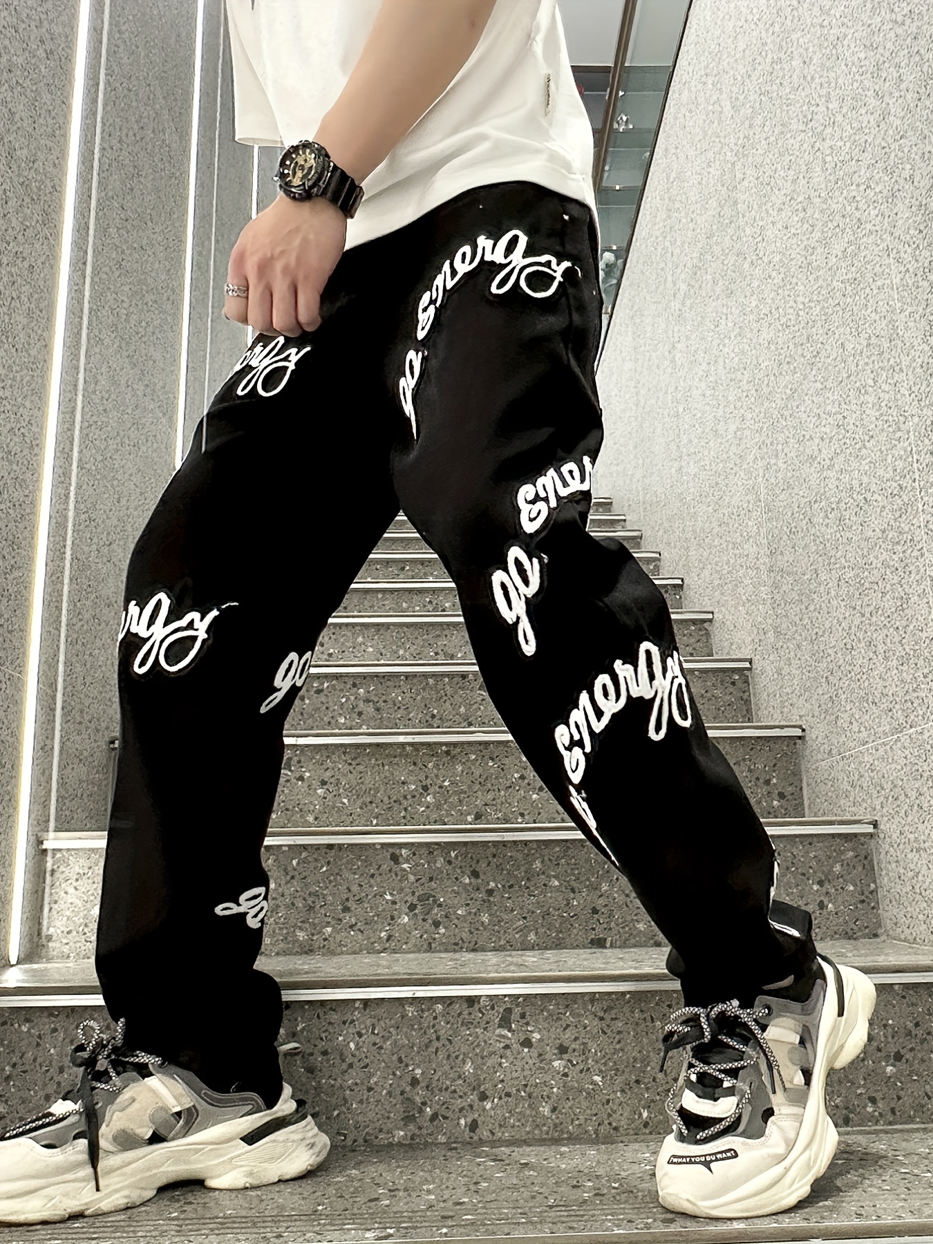 Bonsir Men's Y2k Jeans Cashew Flowers Purple Streetwear Casual Pants Punk  Hip Hop Letter Print Baggy Harajuku Straight Denim Trousers