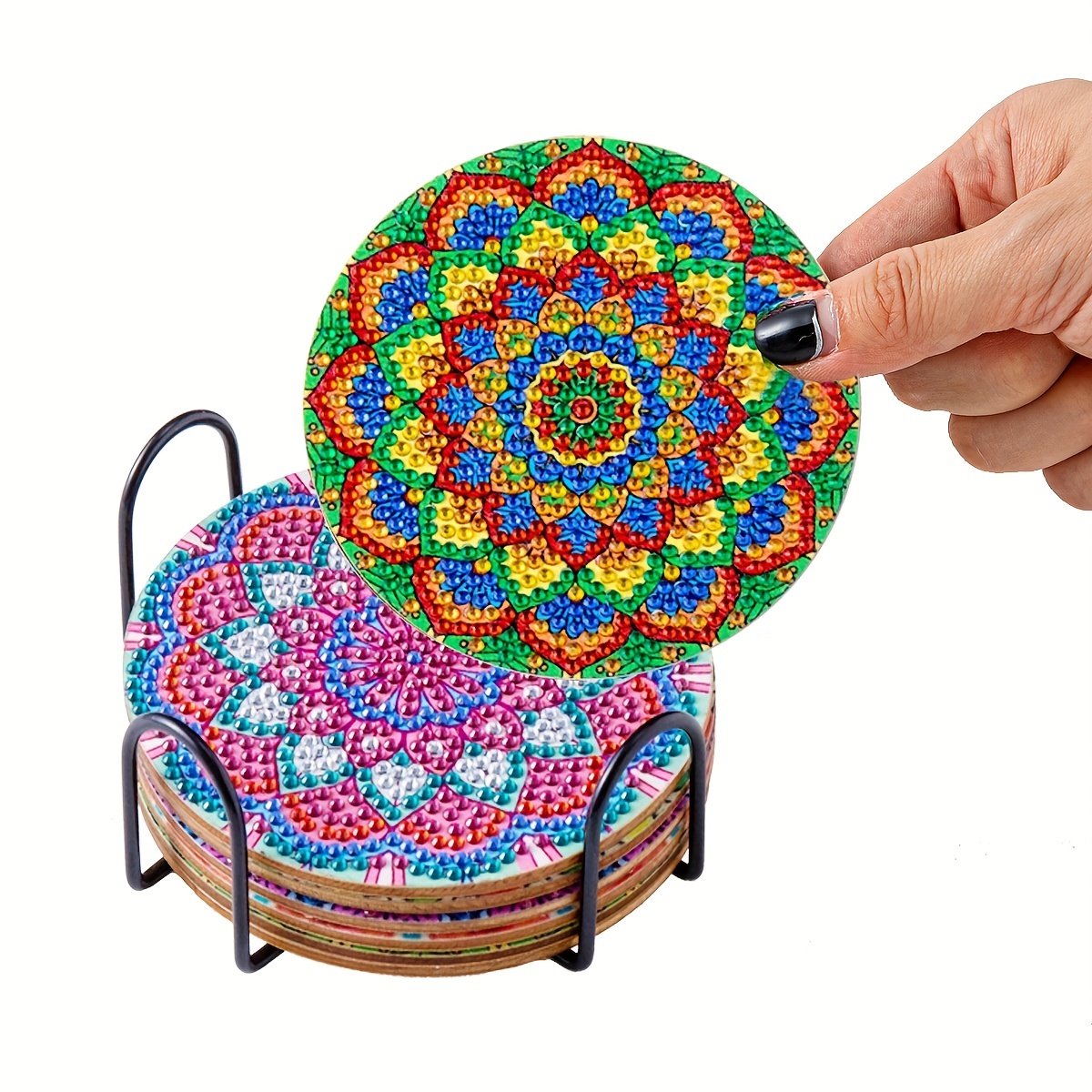 Artificial Diamond Painting Coasters Kit, Mandala Diamond Art