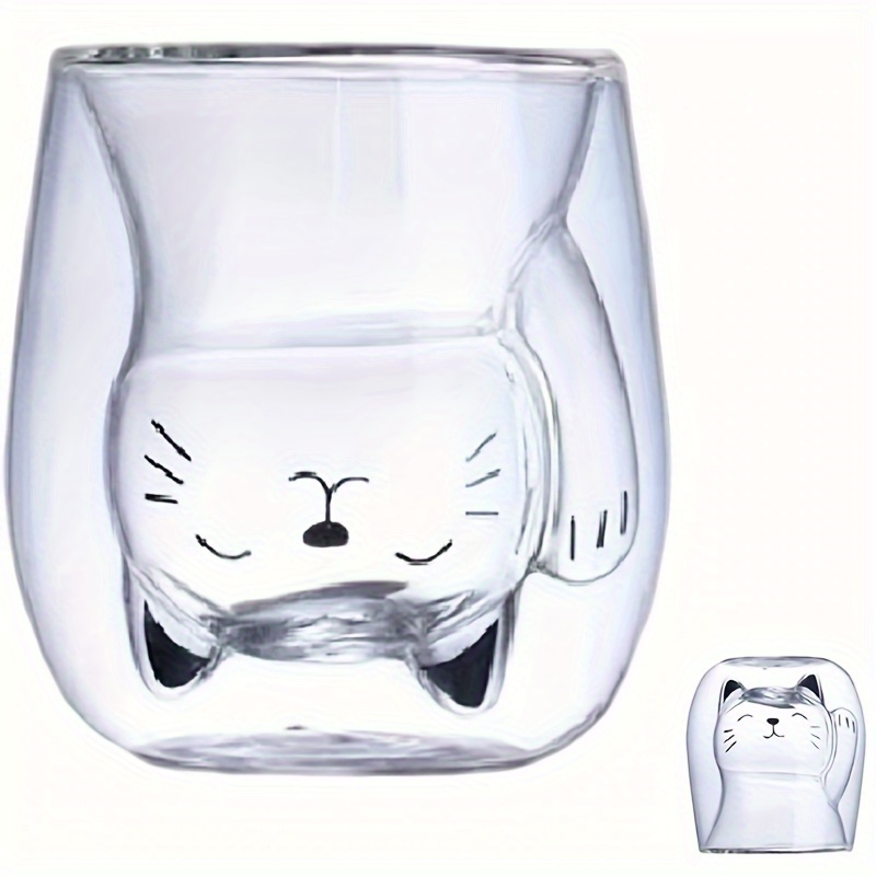 

1pc, Cute Kitten Glass Coffee Mug, 200ml Heat Resistant Double-walled Espresso Coffee Cups, Heat Insulated Water Cups, Summer Winter Drinkware, Birthday Gifts
