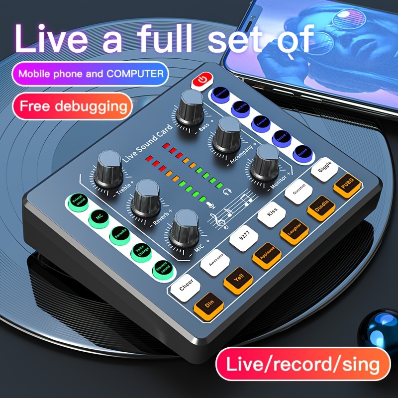MICYUSHENG Équipement de studio d'enregistrement - Kit de podcast -  Interface audio avec microphone tout-en-un DJMixer et Studio Broadcast -  Parfait pour l'enregistrement, les jeux en direct, le streaming avec PC,  smartphone 