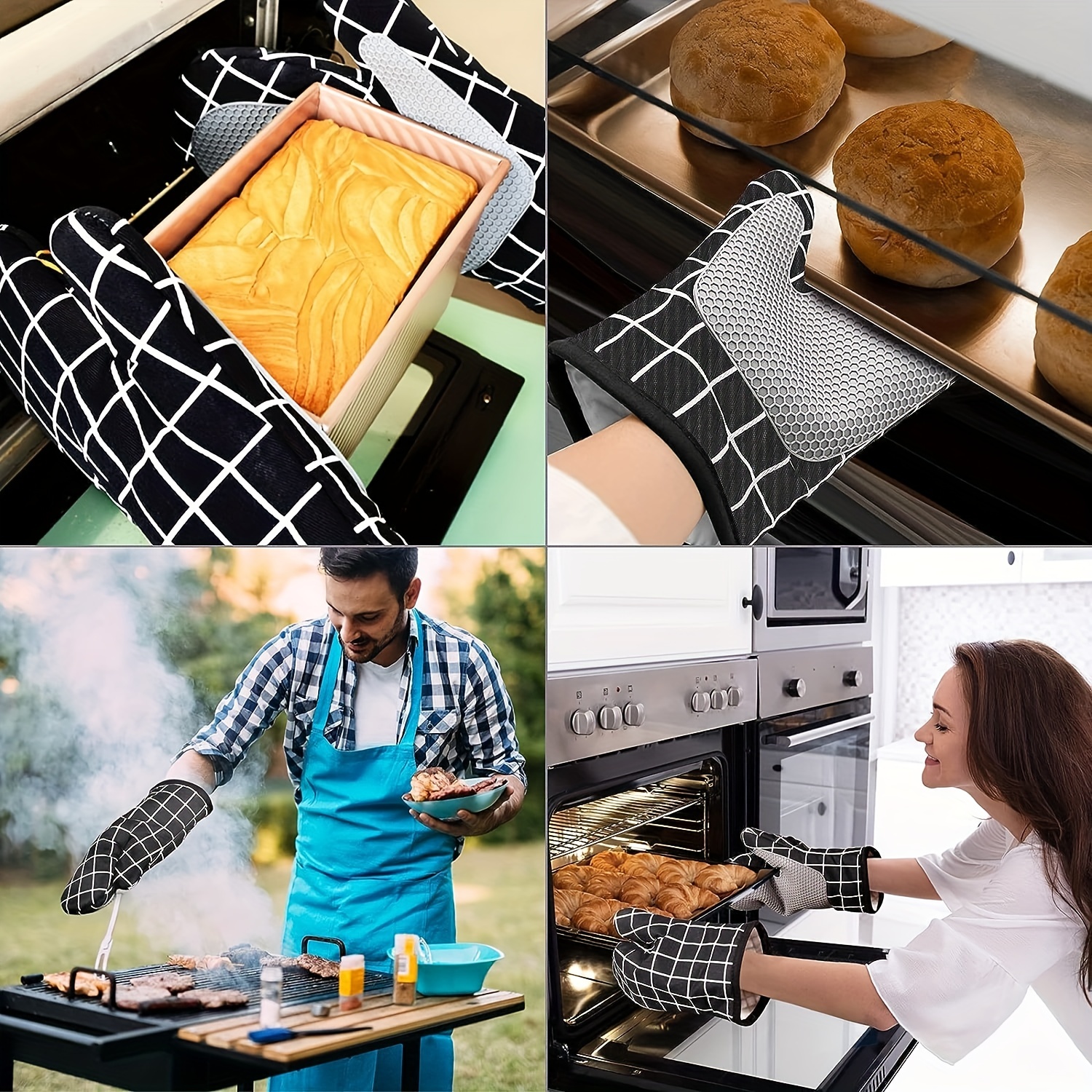 1pc Checked Silicone Oven Glove - Waterproof, Heat Resistant, Non