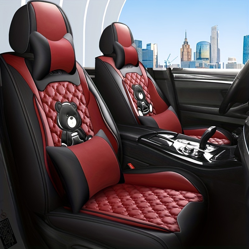 Juego de fundas de asiento de coche con diseño de panda de dibujos animados  para asientos delanteros y traseros, accesorios interiores de automóvil