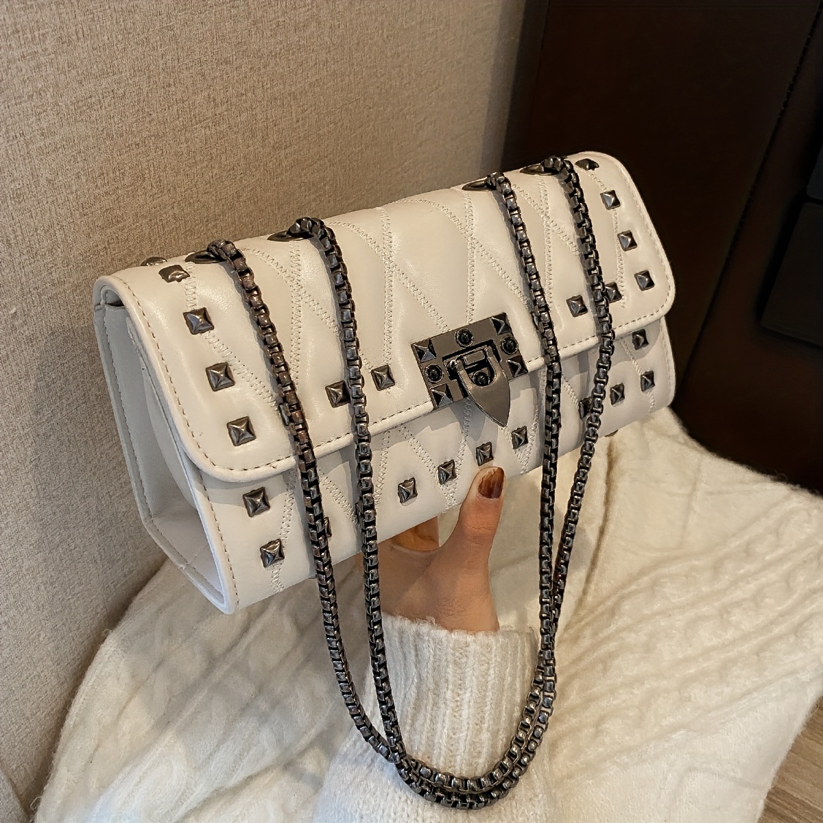 Argyle Quilted Square Crossbody Bag Solid Shoulder Bag Flap Crossbody Bag