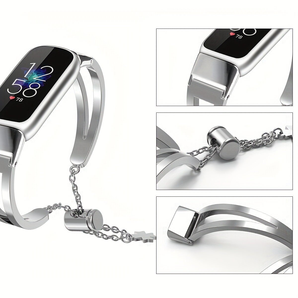 For Fitbit Luxe Stainless Steel Link Bracelet Women Wristwatch