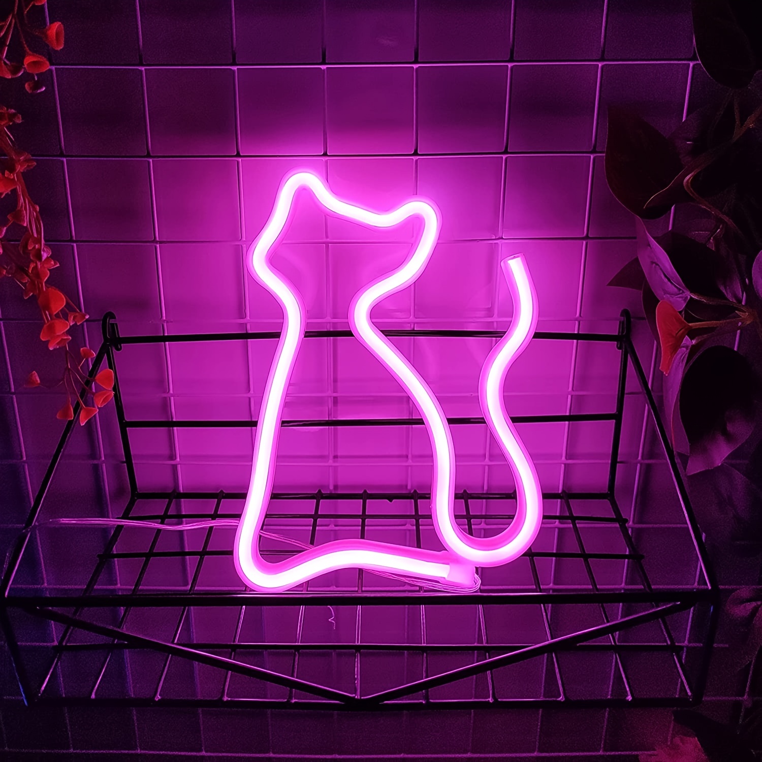 1pc Cat Led Neon Sign Mirror Light Specchio Decorativo Neon - Temu Italy