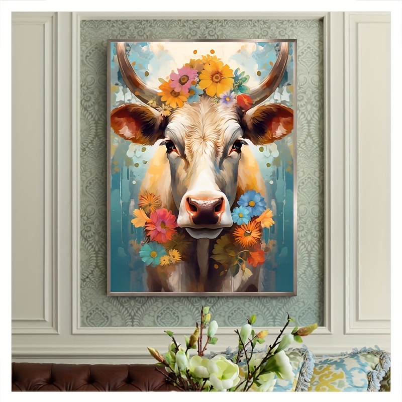 Diy Acrylic Painting Kit Flower And Cow Oil Painting By - Temu