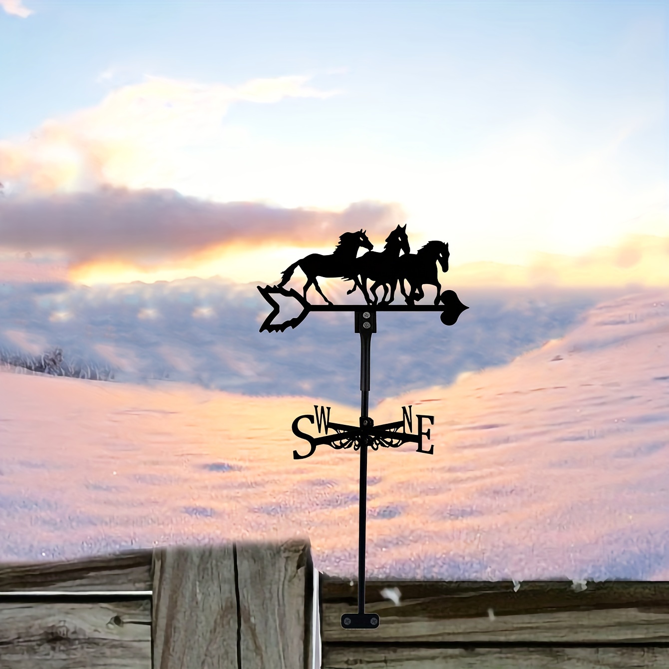 

1pc Funny Horse Weather Vane, Metal Silhouette Wind Direction Indicator, Roof Fence Mount, Yard, Farm, Lawn, Outdoor