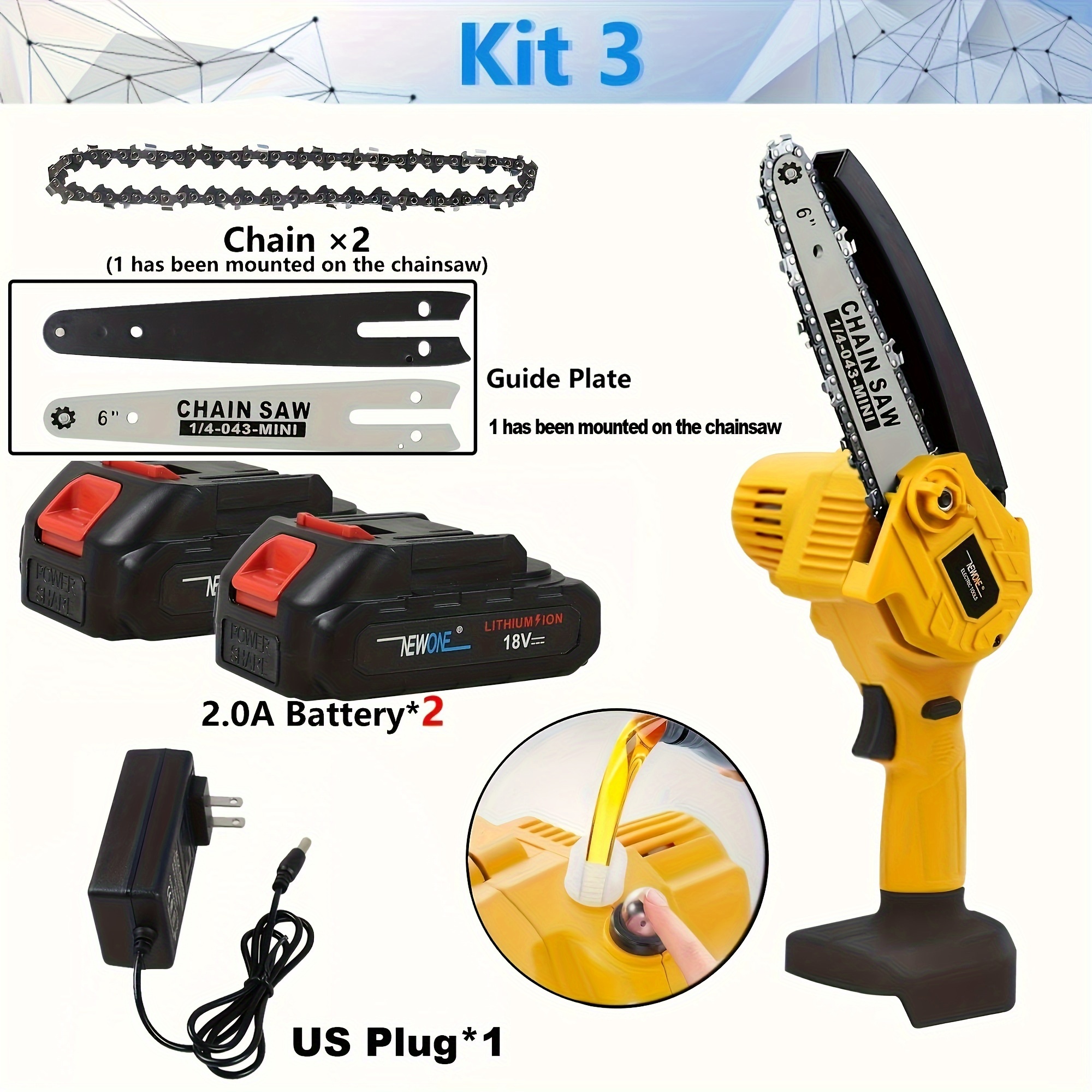 Mini Chainsaw 6-Inch with 2 Battery, Cordless power chain saws