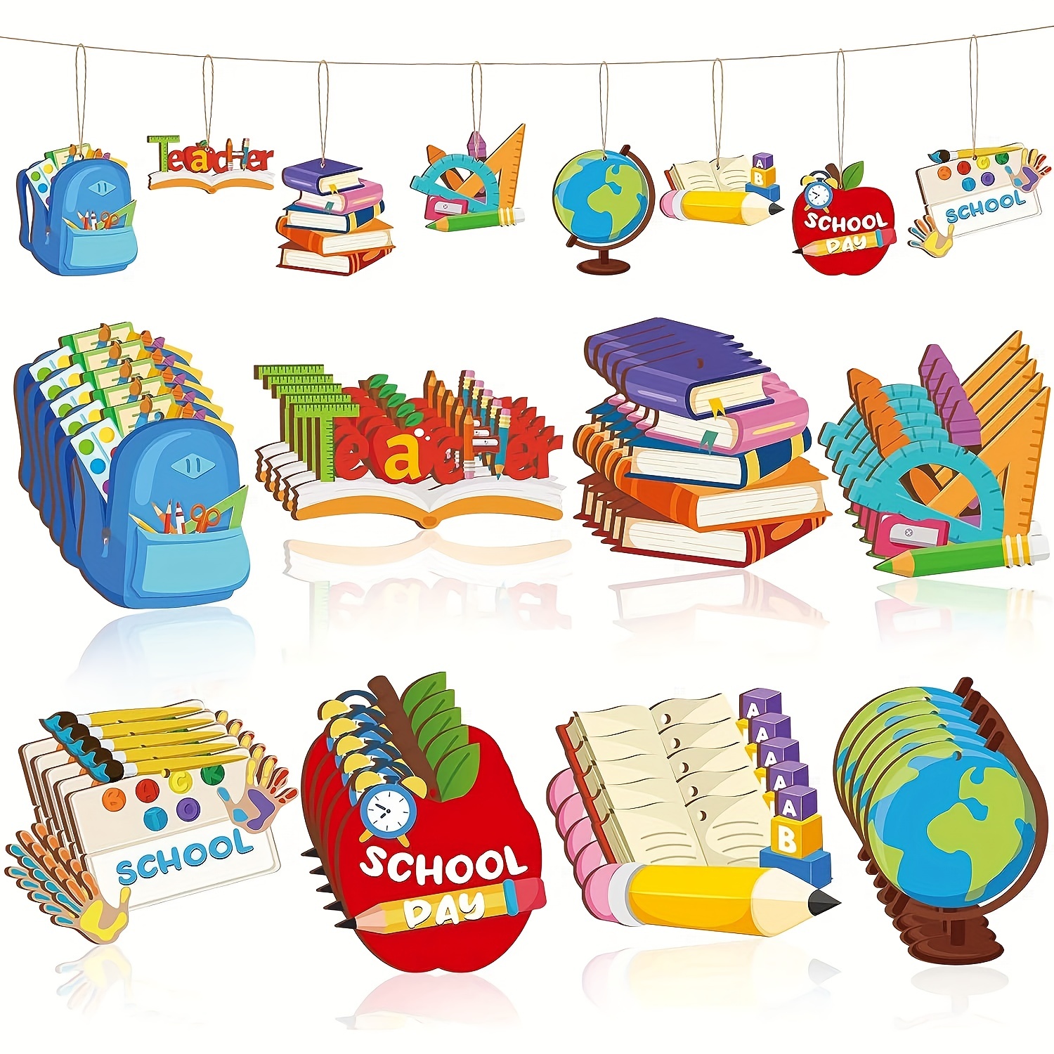 

16pcs Back To School Wooden Ornaments Back To School Party Hanging Decoration Teacher Appreciation Decoration Paper-cut First Day Of School Classroom Party Supplies Wooden Decoration Banner