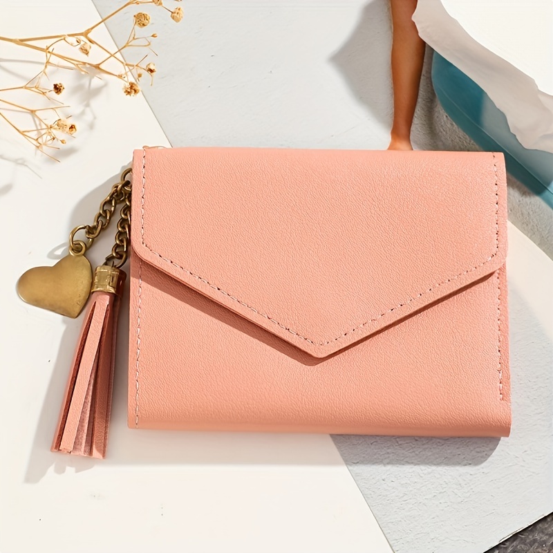 1pc Metal Heart Tassel Decor Wallet Short Women Wallets Purse Fashion  Panelled Wallets, Trendy Coin Purse
