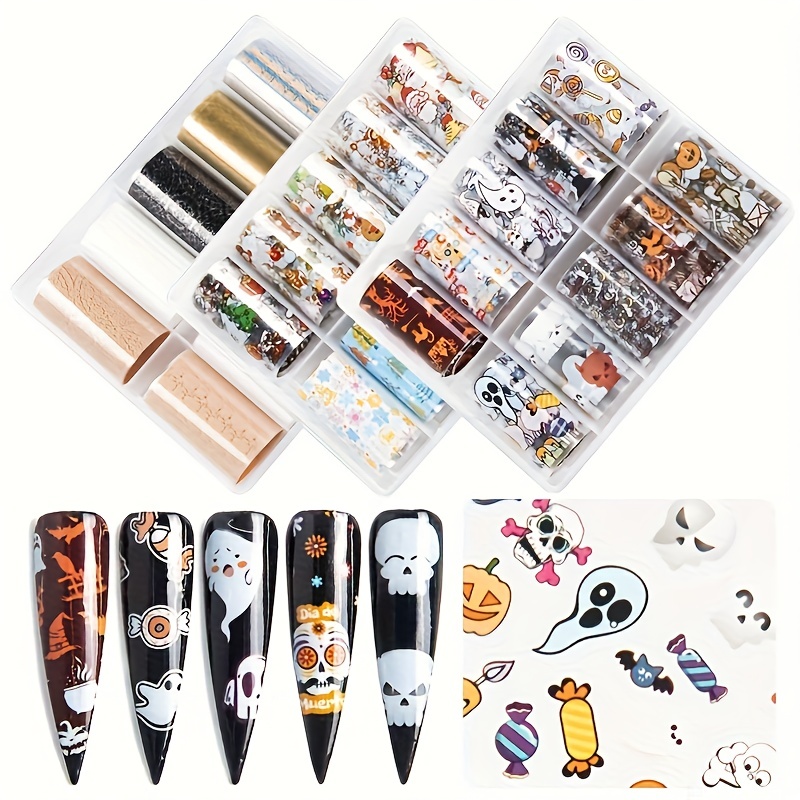  10 Sheets Halloween Nail Foil Transfer Stickers Skull