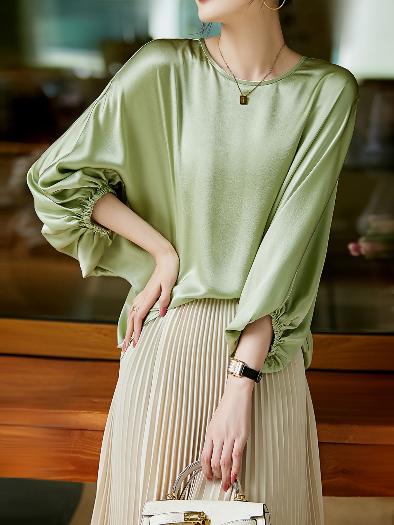 Batwing Sleeve Blouse Crew Neck Casual Top Spring Summer - Temu Canada