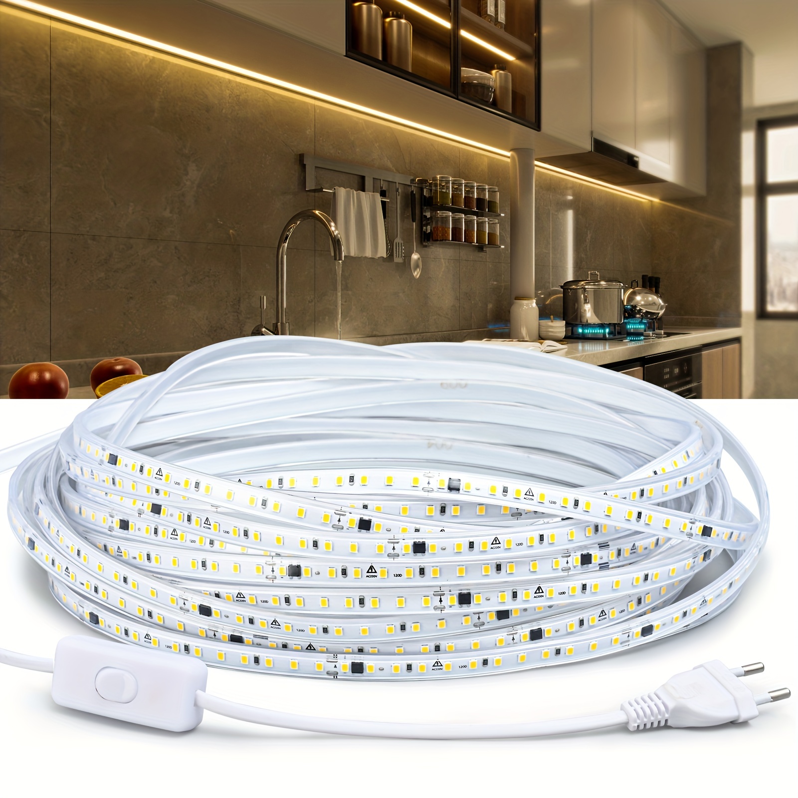 220v Waterproof Led Strip Light, High Brightness 120leds/m For Home Decoration Kitchen Outdoor Garden Led Light With Switch