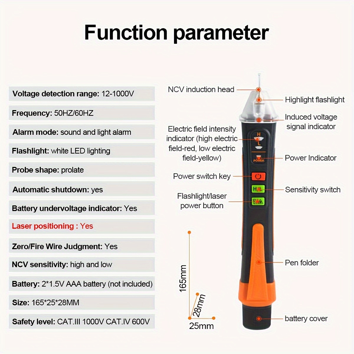 1pc non contact voltage tester 12 1000v ac voltage tester pen circuit tester electric indicator wall tool with flashlight buzzer details 5