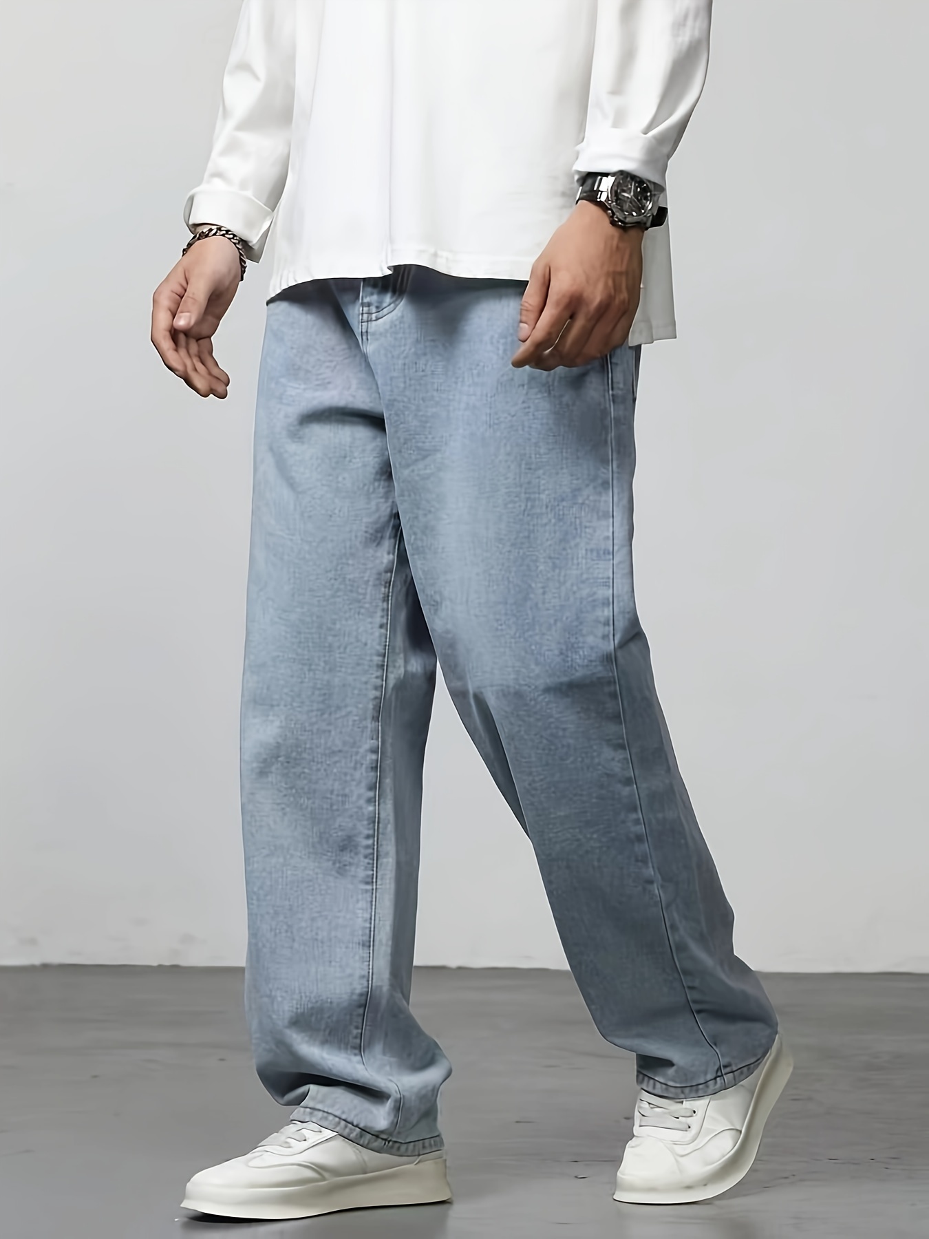 Street Pants Jeans Leg - Pantalones anchos sueltos para hombre, talla  grande, pantalones de mezclilla de ajuste original : : Ropa