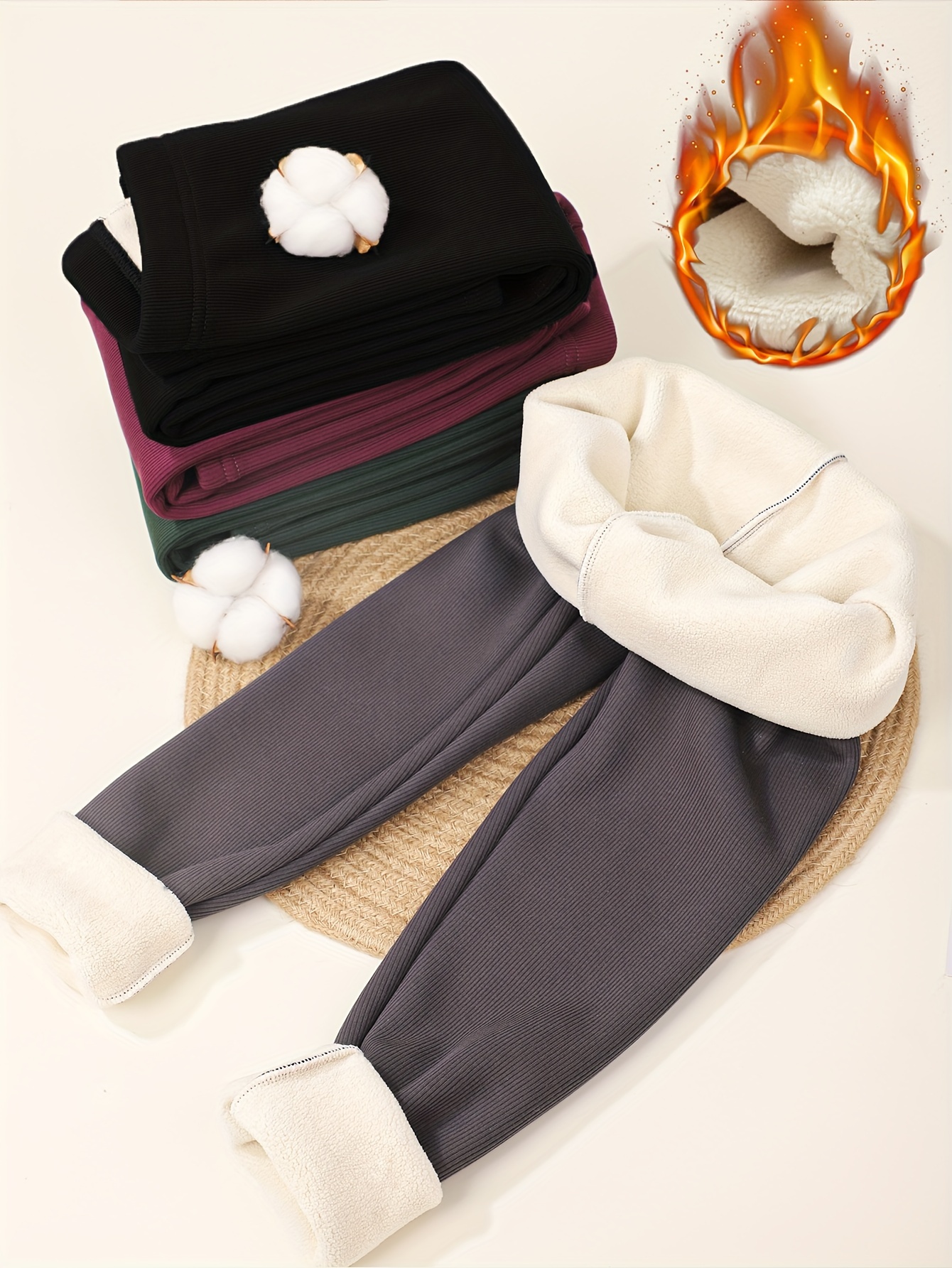  1 Pair Winter Girls Fleece Lined Leggings Winter Thick Thermal  Leggings Warm Kitty Print Cotton Pants Navy