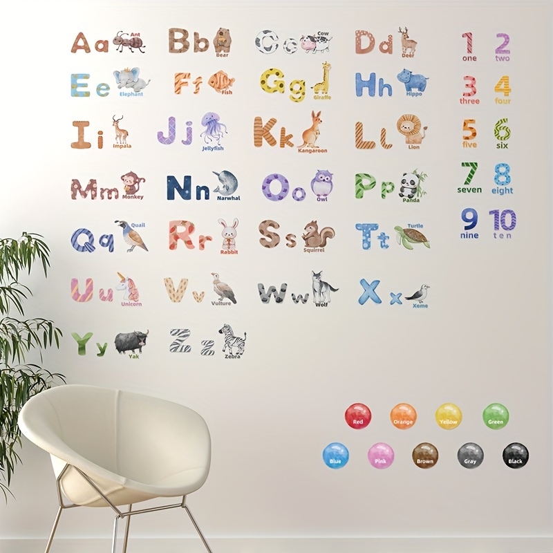 Alphabet Animal Wall Decals Numbers Wall Decor Abc Letters - Temu