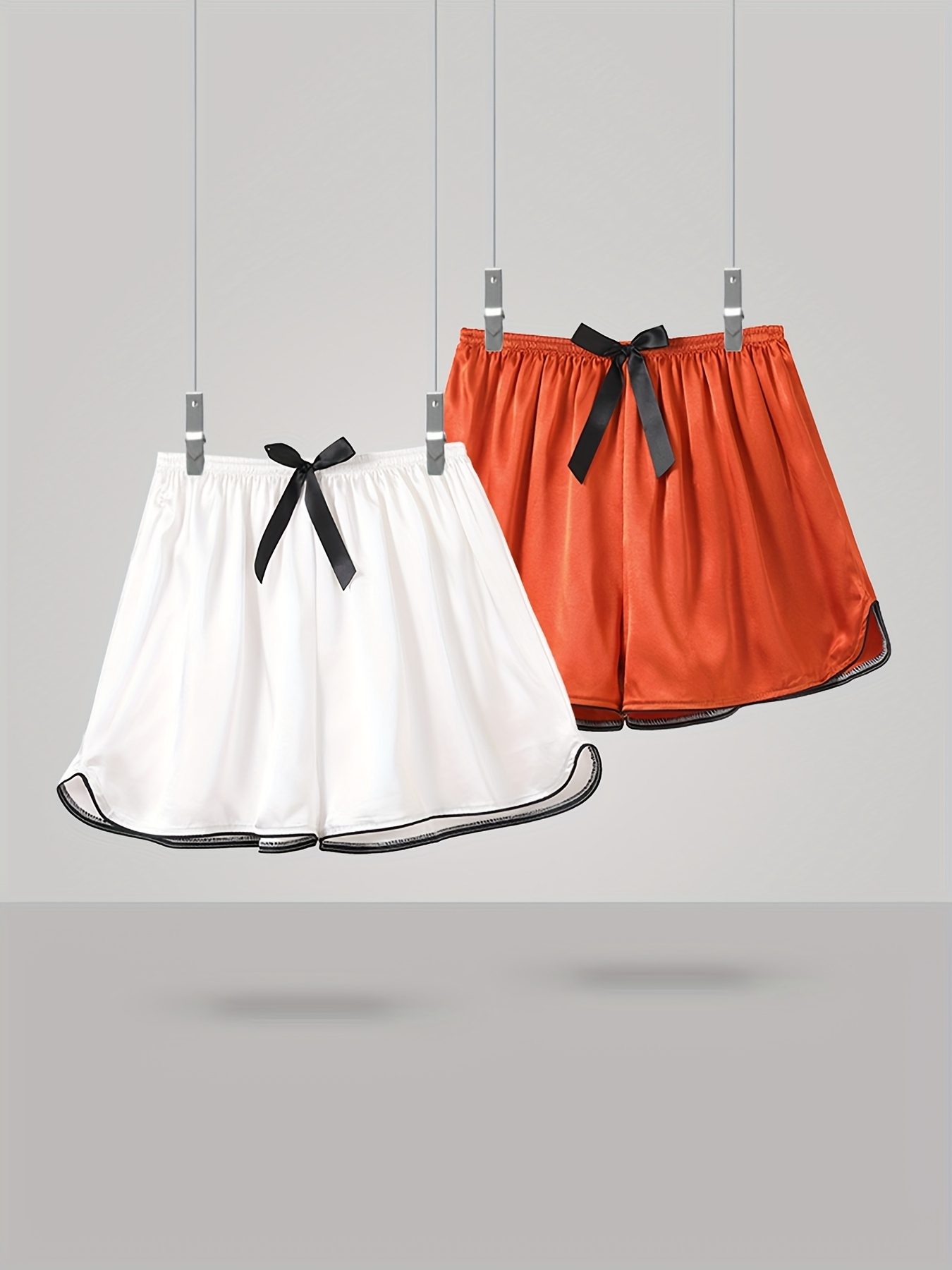 2 Sets Bow Satin Sleep Shorts Women's Sleepwear