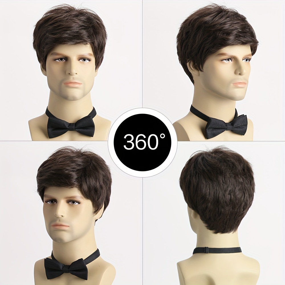 Men's Elegant Short Curly Wig with Side Bangs, 10-Inch Synthetic Fiber, Heat Resistant, Non-Textile Material, Black, Funky Style - Perfect for Daily Wear, Parties, Halloween, and Role-Playing details 2