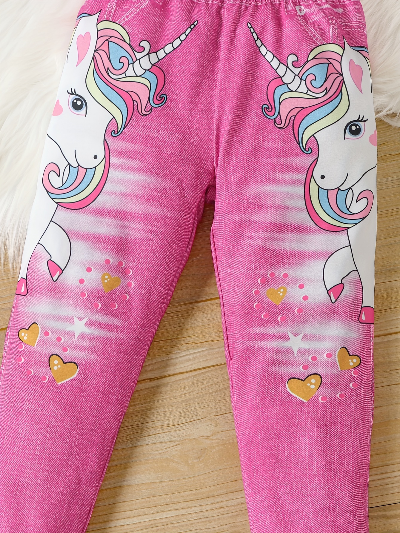 Girls Casual Cute Unicorn Print Imitation Denim Print Pants - Temu