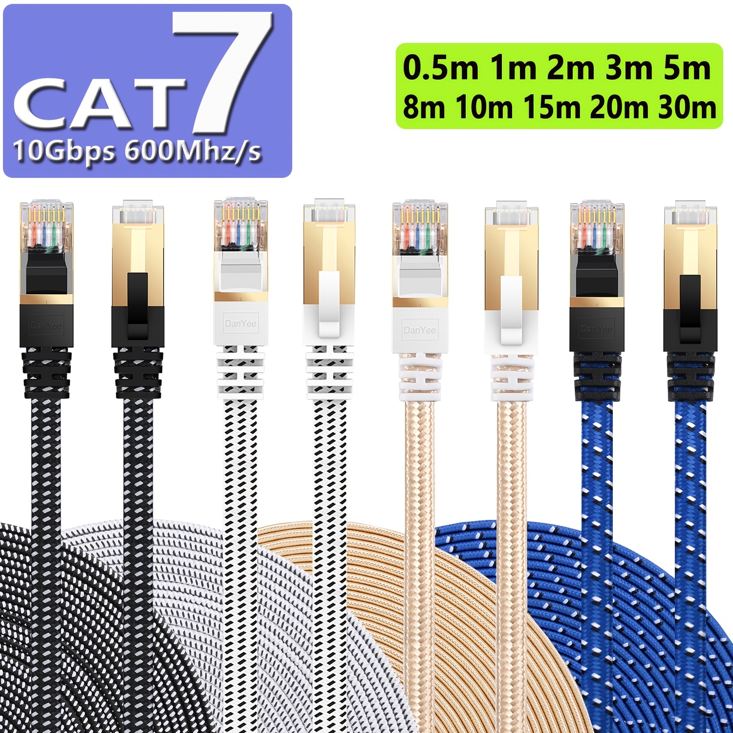 Cat7 Flat Ethernet Network Cable (1.5FT) - 10Gbps 600Mhz High