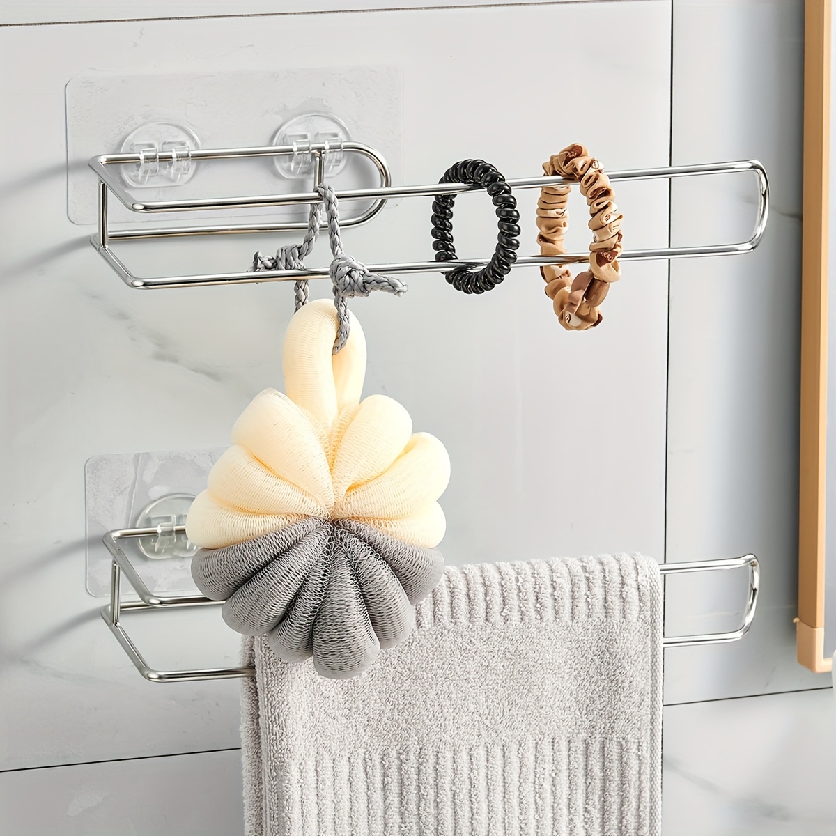Self-adhesive Towel Bar, Towel Rack For Bathroom, Wall Mounted Towel Holder,  Simple Style Bathroom Towel Hanger, Bathroom Storage And Organization,  Bathroom Accessories - Temu