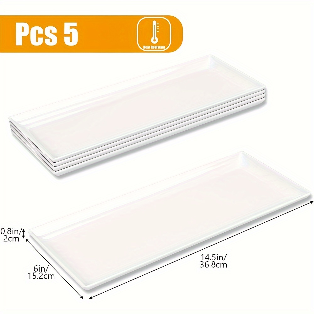 5pcs melamine serving platters rectangular trays white imitation porcelain dishes serving plates for party food turkey platter dishwasher safe for home restaurant canteen 5 6x14 5 inches