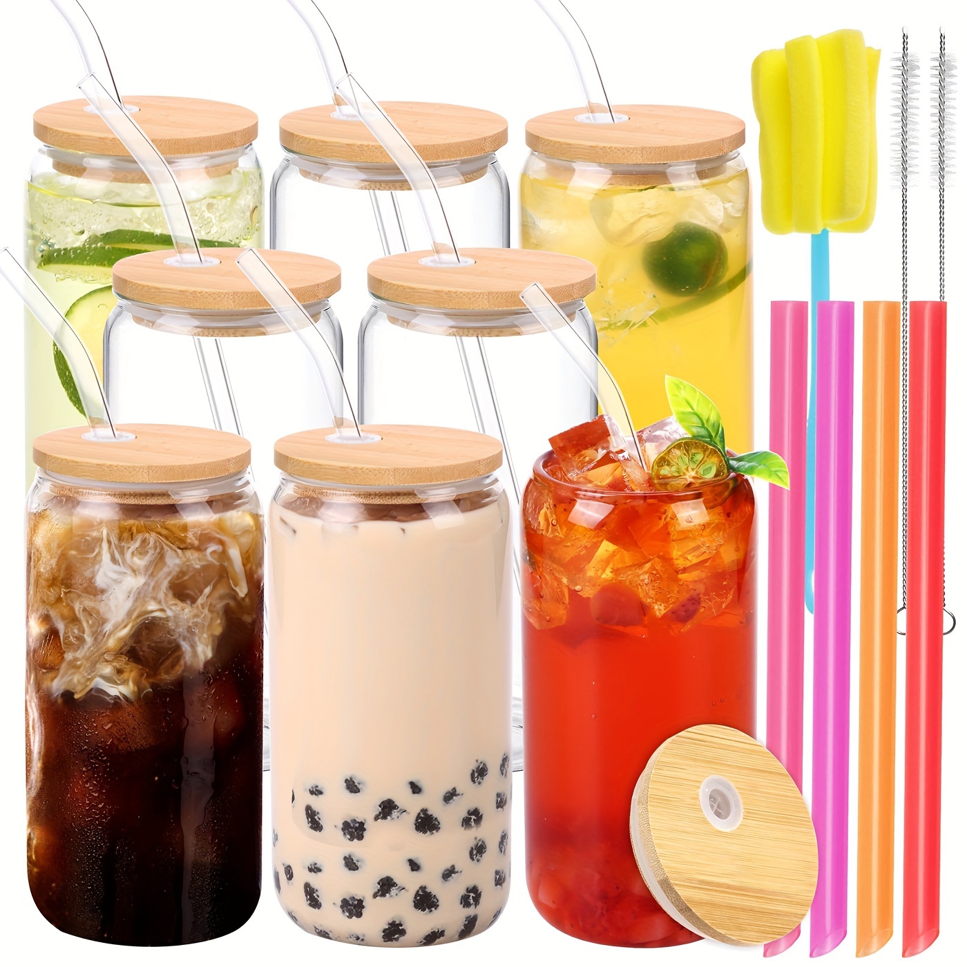 Drinking Glasses With Lids And Straws, Drinking Cup, Reusable Boba Bottle  Great For Giant Smoothie, Bubble Tea, Cold Brew, Soda, Juice - Temu